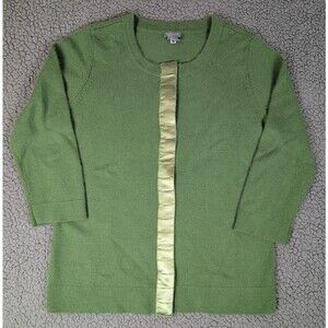 Ann Taylor Women XL Button Up Cardigan Sweater Merino Wool Angora Rabbit Green